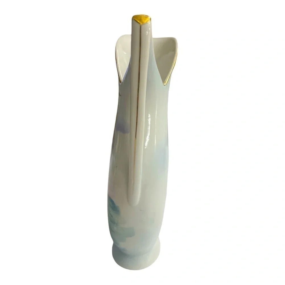 Vintage UCAGCO Japan Hand Painted Sailboat Ceramic Water Pitcher Vase 1950s